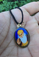 Sikh Pendant Guru Nanak Baba Deep Singh Ji Shaheed Oval Photo double sided in Black dori necklace Evil Eye Protection Nazar Shield LL51G
