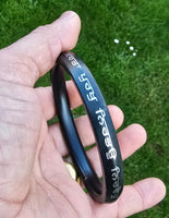 Sikh Sarbloh Kara Black Kada Silver Mool Mantar engraved Singh Kaur Bangle L22A