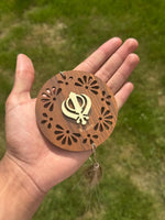 Wooden Khanda Hanger Car Mirror Sikh Singh Khalsa Pendant Floral Ornament ZZ2