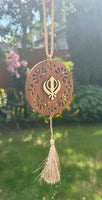 Wooden Khanda Hanger Car Mirror Sikh Singh Khalsa Pendant Floral Ornament ZZ2