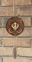 Wooden Khanda Hanger Car Mirror Sikh Singh Khalsa Pendant Floral Ornament ZZ2