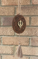 Wooden Khanda Hanger Car Mirror Sikh Singh Khalsa Pendant Floral Ornament ZZ2