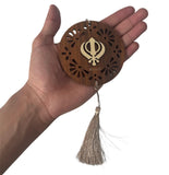 Wooden Khanda Hanger Car Mirror Sikh Singh Khalsa Pendant Floral Ornament ZZ2