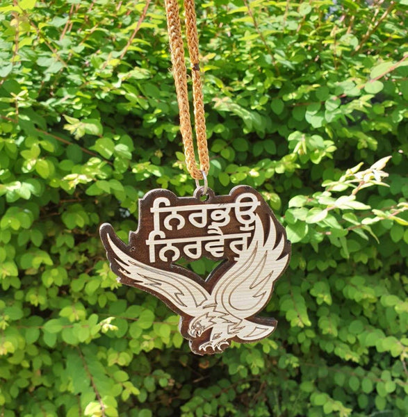 Sikh Wooden Hanger Nirbhau Nirvair Hawk Baaz Design Car Mirror Pendant ZZ16 NEW