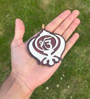 Sikh Wooden Hanger Ik Onkar Khanda Design Car Rear View Mirror Pendant ZZ21 NEW