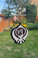 Sikh Wooden Hanger Ik Onkar Khanda Design Car Rear View Mirror Pendant ZZ21 NEW