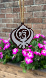 Sikh Wooden Hanger Ik Onkar Khanda Design Car Rear View Mirror Pendant ZZ21 NEW