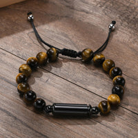 Cremation Urn Man Bracelets  Adjustable Tiger Eye Beads Chain Wristband Pet Family Papa Ashes Holder Stainless Steel Jewelry