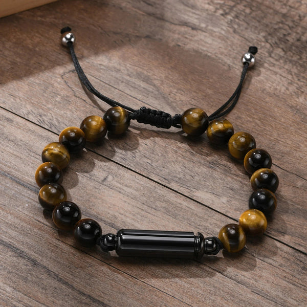 Cremation Urn Man Bracelets  Adjustable Tiger Eye Beads Chain Wristband Pet Family Papa Ashes Holder Stainless Steel Jewelry