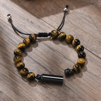 Cremation Urn Man Bracelets  Adjustable Tiger Eye Beads Chain Wristband Pet Family Papa Ashes Holder Stainless Steel Jewelry