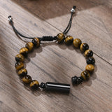 Cremation Urn Man Bracelets  Adjustable Tiger Eye Beads Chain Wristband Pet Family Papa Ashes Holder Stainless Steel Jewelry