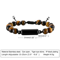 Cremation Urn Man Bracelets  Adjustable Tiger Eye Beads Chain Wristband Pet Family Papa Ashes Holder Stainless Steel Jewelry