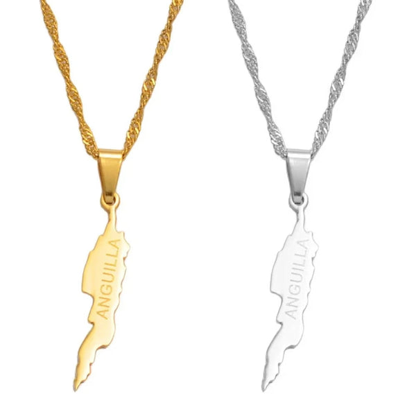 Anniyo 3CM Anguilla Island Map Pendant Necklaces for Women Girls Jewelry Maps #011821