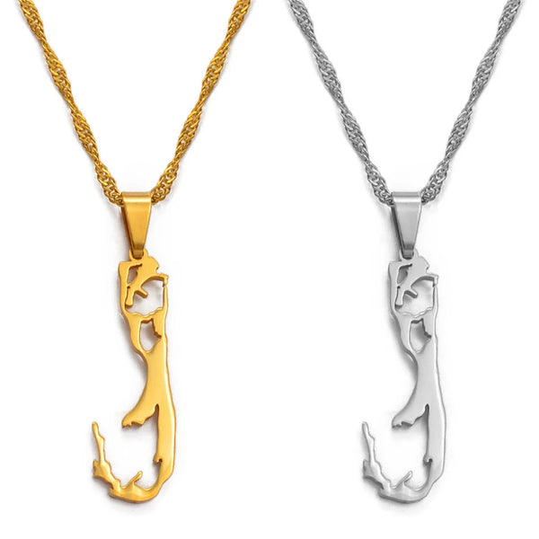 Anniyo Bermuda Map Pendant and Necklaces Trendy Gold Color Silver Color Virgineola Maps Jewelry #014321