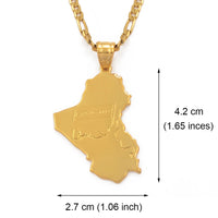 Anniyo Republic of Iraq Map National Flag Gold Color Map of Iraq Pendant Necklaces Jewelry For Women Men Iraqi  #030606