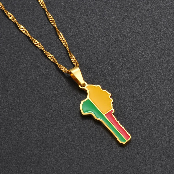 Anniyo Benin Map Flag Pendant Necklaces for Women Men Gold Color Beninian Jewelry #278521