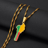 Anniyo Benin Map Flag Pendant Necklaces for Women Men Gold Color Beninian Jewelry #278521