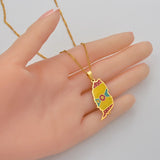 Anniyo Grenada Island Map Flag Pendant and Water-Wave Necklaces Caribbean Sea Jewelry @098821