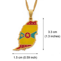 Anniyo Grenada Island Map Flag Pendant and Water-Wave Necklaces Caribbean Sea Jewelry @098821