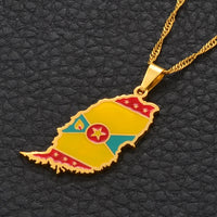Anniyo Grenada Island Map Flag Pendant and Water-Wave Necklaces Caribbean Sea Jewelry @098821