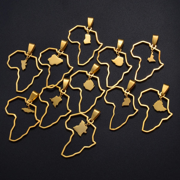 Anniyo Outline Africa Map Pendant Necklace Jewelry Ghana,Nigeria,Congo,Zimbabwe,Liberia,Kenya,Angola,Jamaica,Ethiopia @176921