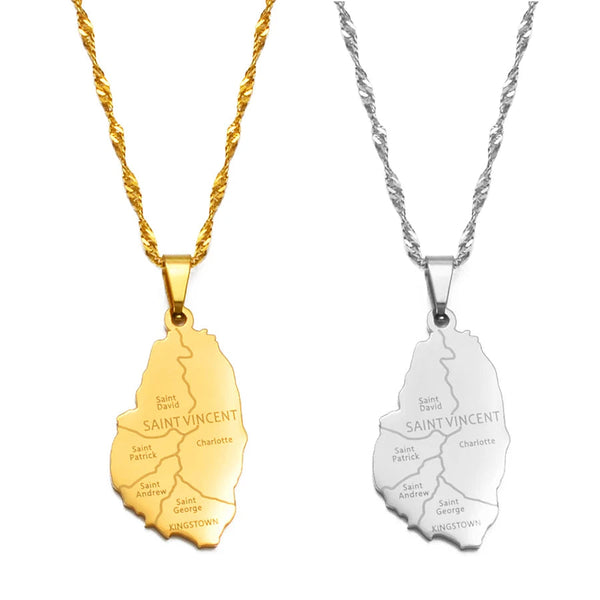 Anniyo ST. Vincent Map and City Name Pendant Necklaces Saint Vincent Maps Jewelry #248621