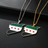 YILUOCD Stainless Steel Map of Syria Pendant Necklace Palestine and Syrian Drip Oil Map Necklace for Women Geography Jewelry