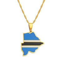 Anniyo Botswana Map Flag Pendant Necklaces Gold Color African Maps Jewelry Ethnic s #166521