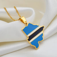 Anniyo Botswana Map Flag Pendant Necklaces Gold Color African Maps Jewelry Ethnic s #166521