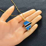 Anniyo Botswana Map Flag Pendant Necklaces Gold Color African Maps Jewelry Ethnic s #166521