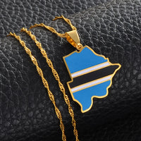 Anniyo Botswana Map Flag Pendant Necklaces Gold Color African Maps Jewelry Ethnic s #166521
