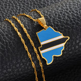 Anniyo Botswana Map Flag Pendant Necklaces Gold Color African Maps Jewelry Ethnic s #166521