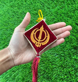 Sikh Car Hanger Maroon Ik Onkar Khanda Kite Singh Kaur Car Mirror Hanger Embroided CONV1