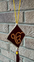 Sikh Car Hanger Maroon Ik Onkar Khanda Kite Singh Kaur Car Mirror Hanger Embroided CONV1