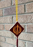 Sikh Car Hanger Maroon Ik Onkar Khanda Kite Singh Kaur Car Mirror Hanger Embroided CONV1