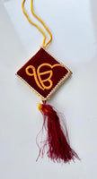 Sikh Car Hanger Maroon Ik Onkar Khanda Kite Singh Kaur Car Mirror Hanger Embroided CONV1