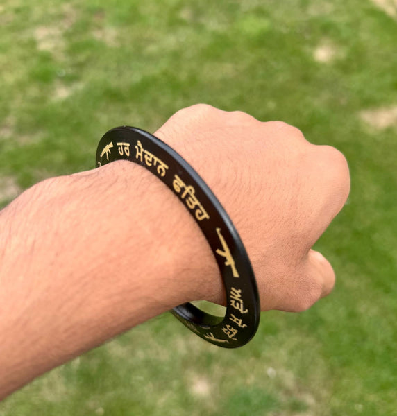 Sikh Sarbloh Kara Pure Iron Black Bangle Har Maidan Fateh Chakri Khalsa Kada I23