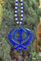 Sikh Khanda Hanger for Car Rear Mirror Blue Pendant Punjabi Kaur Singh Mala RRQ Acrylic Matching beads Evil Eye Protection Nazar Shield