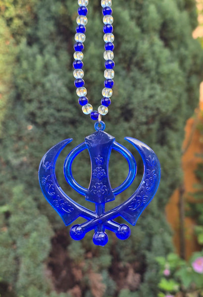 Pendente Per Specchietto Auto In Acrilico Bianco - Simbolo Sikh Khanda Con Perline - OnlineSikhStore - Foto 4