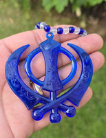 Sikh Khanda Hanger for Car Rear Mirror Blue Pendant Punjabi Kaur Singh Mala RRQ Acrylic Matching beads Evil Eye Protection Nazar Shield