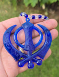 Sikh Khanda Hanger for Car Rear Mirror Blue Pendant Punjabi Kaur Singh Mala RRQ Acrylic Matching beads Evil Eye Protection Nazar Shield