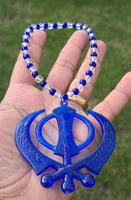 Sikh Khanda Hanger for Car Rear Mirror Blue Pendant Punjabi Kaur Singh Mala RRQ Acrylic Matching beads Evil Eye Protection Nazar Shield