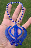 Sikh Khanda Hanger for Car Rear Mirror Blue Pendant Punjabi Kaur Singh Mala RRQ Acrylic Matching beads Evil Eye Protection Nazar Shield