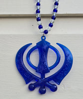 Sikh Khanda Hanger for Car Rear Mirror Blue Pendant Punjabi Kaur Singh Mala RRQ Acrylic Matching beads Evil Eye Protection Nazar Shield