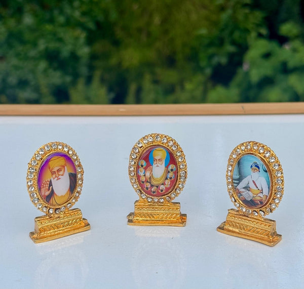 Sikh Dashboard Stand Gold Plated Gems Sikh Gurus Baba Deep Singh Ji Car Display UU4R