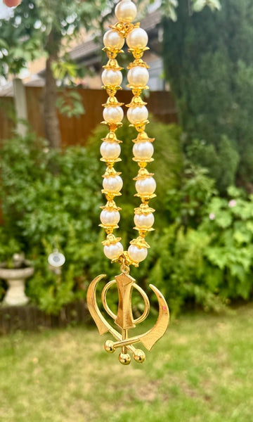 Sikh Khanda Hanger Car Rear Mirror Pendant Gold Plated Mala Singh Kaur ZZZ16 NEW
