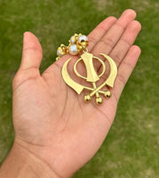 Sikh Khanda Hanger Car Rear Mirror Pendant Gold Plated Mala Singh Kaur ZZZ16 NEW