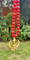 Sikh Khanda Hanger Car Rear Mirror Gold Plated Pendant Red Mala Singh Kaur ZZZ17