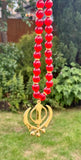 Sikh Khanda Hanger Car Rear Mirror Gold Plated Pendant Red Mala Singh Kaur ZZZ17