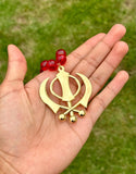 Sikh Khanda Hanger Car Rear Mirror Gold Plated Pendant Red Mala Singh Kaur ZZZ17
